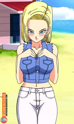 Android 18 showing her tits (artist: foxybulma)'