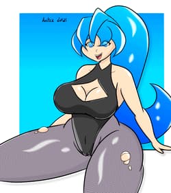 Busty blue hair with Boob upgrade'