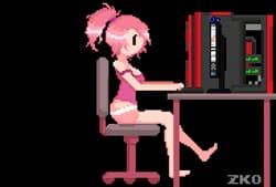 Pixel slut masturbates infront of computer'