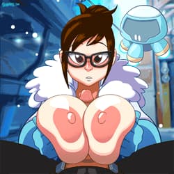 Mei massaging a cock with her huge tits'