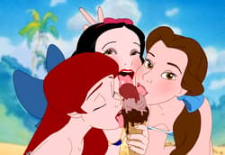 Disney Princesses on the Beach Enjoying Ice Cream'