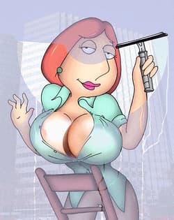 Lois washing windows in her slutty way'
