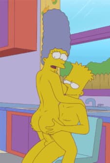 Marge Simpson bouncing on Bart's cock in the kitchen'