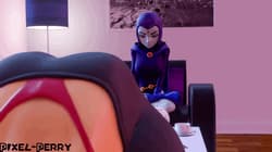 Raven fingers herself while watching Starfire stretch'